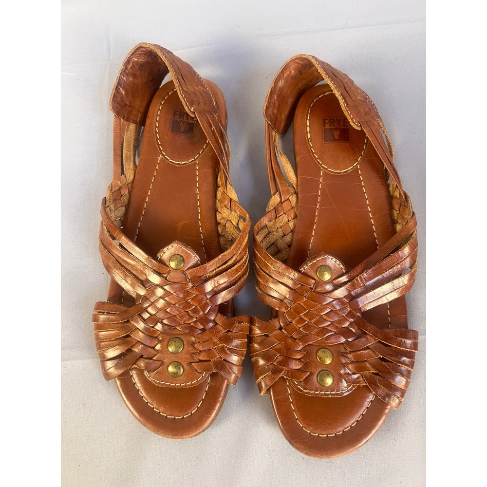 Frye Woven Leather Huarache‎ Sandals Womens Size 6.5B Cognac